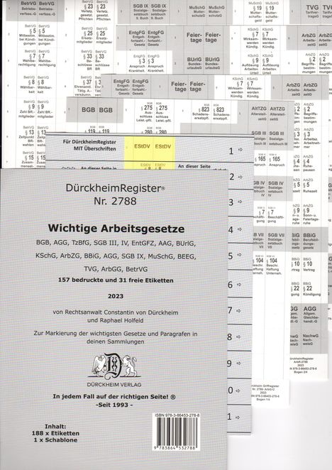 Constantin von Dürckheim: DürckheimRegister® ARBEITSGESETZE 2023 MIT STICHWORTEN, Buch