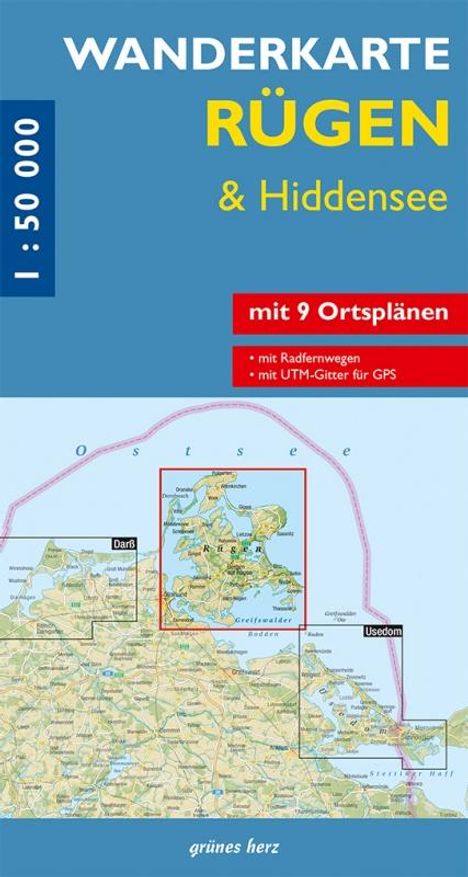 Rügen &amp; Hiddensee 1 : 50 000 Wanderkarte, Karten