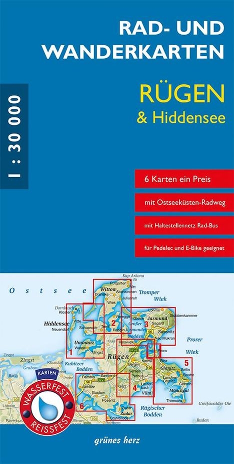 "RAD- UND WANDERKARTEN RÜGEN & Hiddensee, 6 Karten ein Preis, wasserfest, reißfest. Karte mit Inseln und Küste."