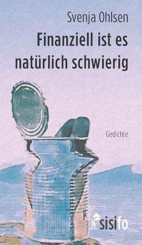 „Svenja Ohlsen: Finanziell ist es natürlich schwierig, Gedichte.“ Illustration: Ein deformiertes Glas auf bläulichem Hintergrund.