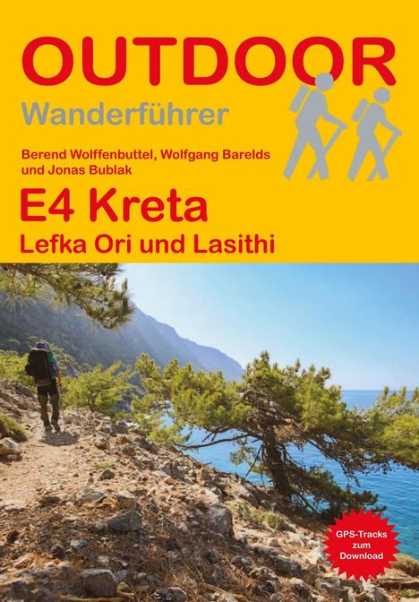 OUTDOOR Wanderführer: E4 Kreta. Lefka Ori und Lasithi. Berglandschaft mit Wanderer am Meer.