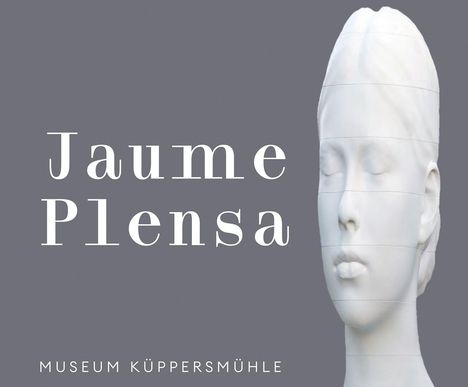„Jaume Plensa“, Museum Küppersmühle; eine abstrakte Skulptur eines Gesichtes mit geschlossenen Augen.