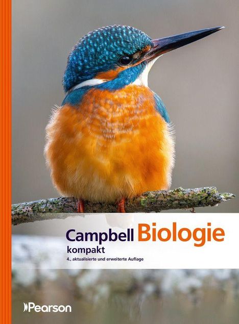 „Campbell Biologie" steht auf einem Buchcover, darauf ein Eisvogel auf einem Ast.