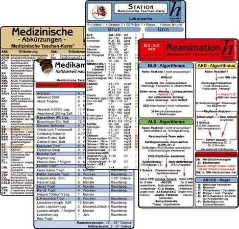 Stations Karten-Set - Laborwerte, Med. Abkürzungen, Medikamente - Haltbarkeit nach Anbruch, Reanimation, Buch