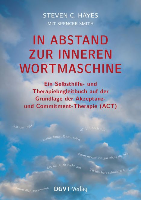 Titel: "In Abstand zur inneren Wortmaschine". Wolkenhimmel mit negativen Gedankenfragmenten.