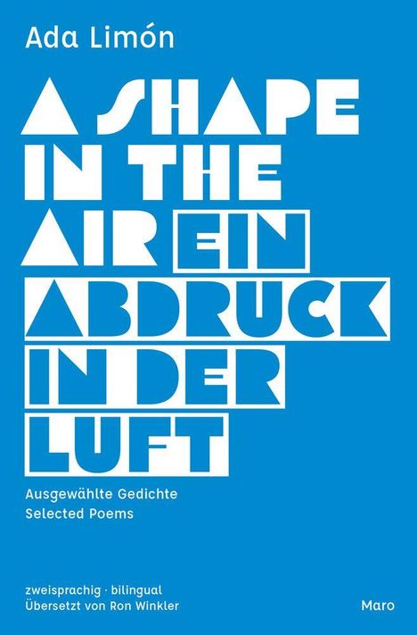 Text: "Ada Limón. A Shape in the Air Ein Abdruck in der Luft. Ausgewählte Gedichte Selected Poems. Zweisprachig Bilingual." Hintergrund in Blau.