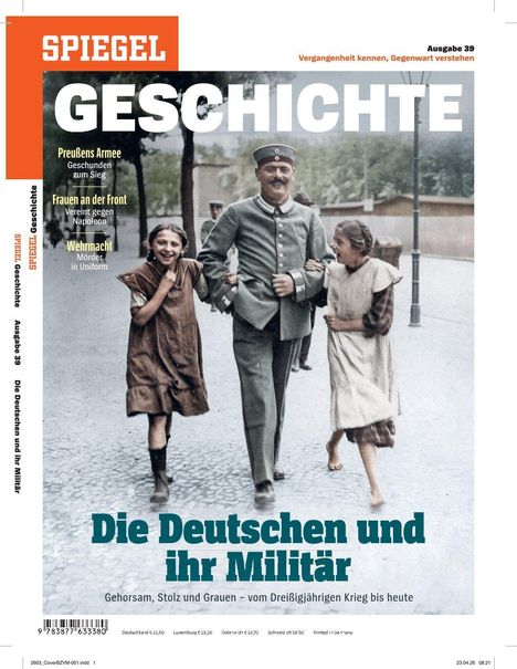 Titel: "Die Deutschen und ihr Militär". Untertitel: "Gehorsam, Stolz und Grauen – vom Dreißigjährigen Krieg bis heute". Ein Soldat in Uniform geht mit zwei Kindern.