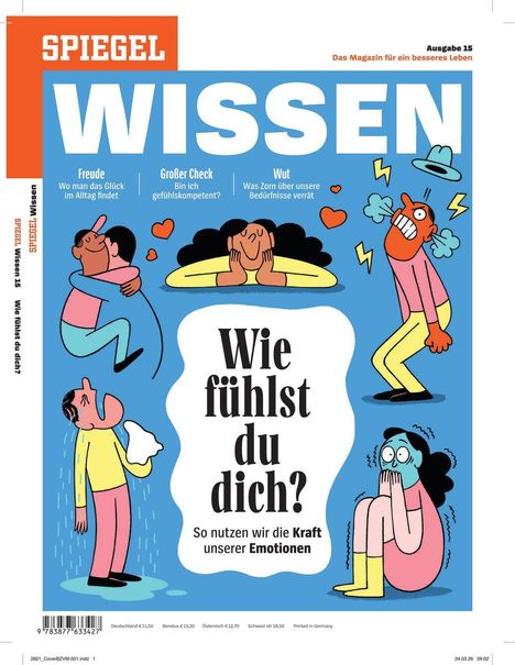 Titel: "WISSEN". Themen: Freude, großer Check, Wut. Illustration von Personen mit verschiedenen Emotionen.