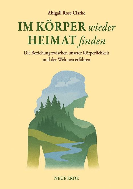 Text: "IM KÖRPER wieder HEIMAT finden" mit Wald- und Flusslandschaft im Profil einer Person gestaltet.