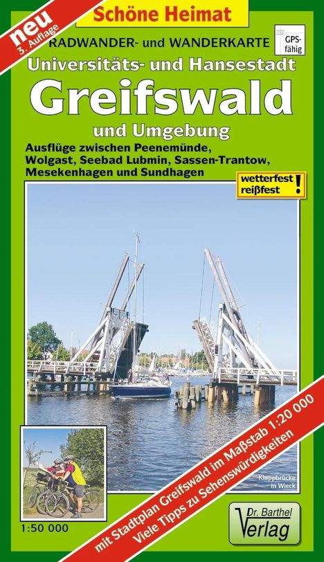 Hansestadt Greifswald und Umgebung Radwander- und Wanderkarte 1 : 50 000. Mit Stadtplan Greifswald. 1:20000, Karten