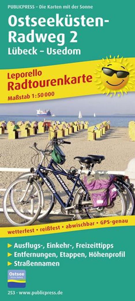 Radwanderkarte Ostseeküsten-Radweg 2 Lübeck-Usedom 1 : 50 000, Karten