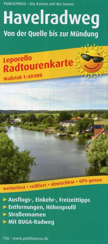 Radtourenkarte Havelradweg, Von der Quelle bis zur Mündung 1 : 60 000, Karten