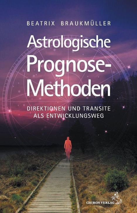 "Astrologische Prognose-Methoden: Direktionen und Transite als Entwicklungsweg." Illustration mit Person auf Holzweg.
