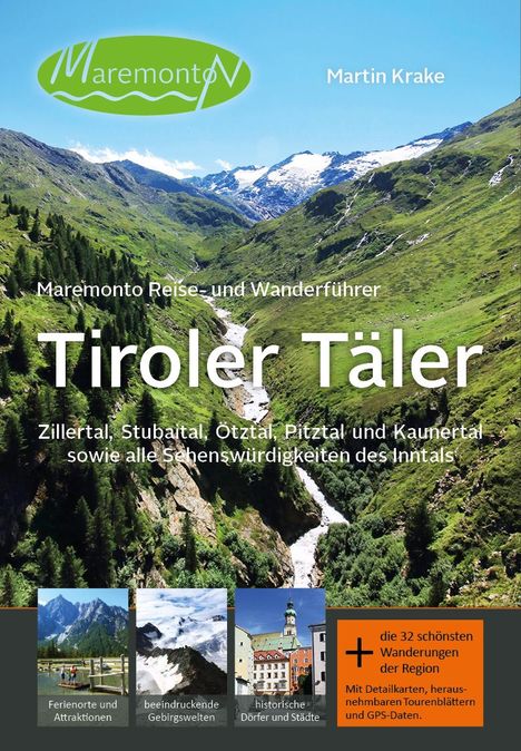 Titel: "Tiroler Täler"
Text: Zillertal, Stubaital, Ötztal, Pitztal, Kaunertal
Logo: "Maremonto" mit Bergmotiv.  
Hintergrund: Panoramaberglandschaft.
