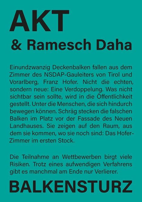 Balkensturz, Buch