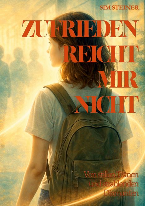 ZUFIEDEN REICHT MIR NICHT. Von stillen Tränen und strahlenden Diamanten. Junge Frau mit Rucksack im Licht.