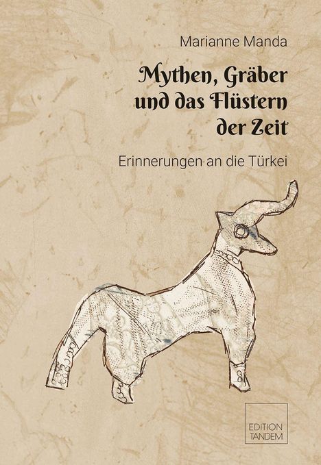 Titel: "Mythen, Gräber und das Flüstern der Zeit". Illustration eines stilisierten Pferdes.