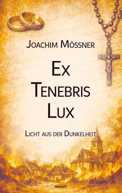 "Cover novum Verlag" steht auf einem Bild eines geöffneten Buches, das von unten fotografiert wurde.