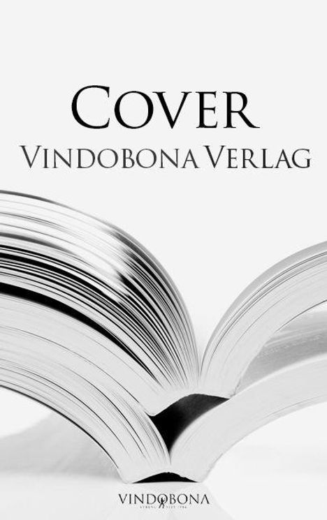 Text: "Cover, Vindobona Verlag". Darunter ein aufgeschlagenes Buch in Schwarz-Weiß.