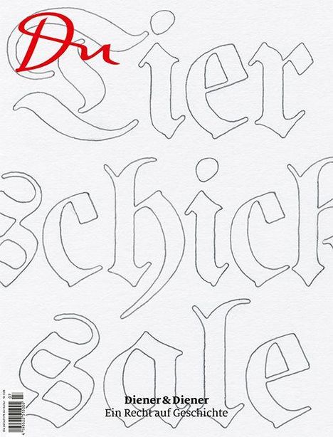 „Diener & Diener Ein Recht auf Geschichte“ in schwarzer Schrift. „Nier Schick sale“ als großer, grauer Schriftzug. Oben links rotes „Du“.
