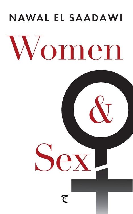 Texte: "Nawal El Saadawi, Women & Sex". Symbol Venuszeichen, rot-schwarz. 