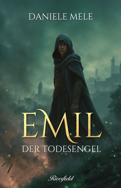 „DANIELE MELE“ und „EMIL DER TODESENGEL“. Ein vermummter Charakter vor nebliger Stadtkulisse.