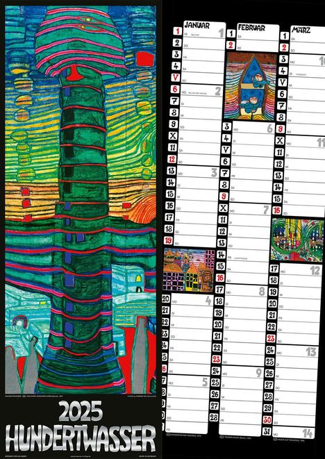 Hundertwasser Streifenkalender Art 2025, Kalender