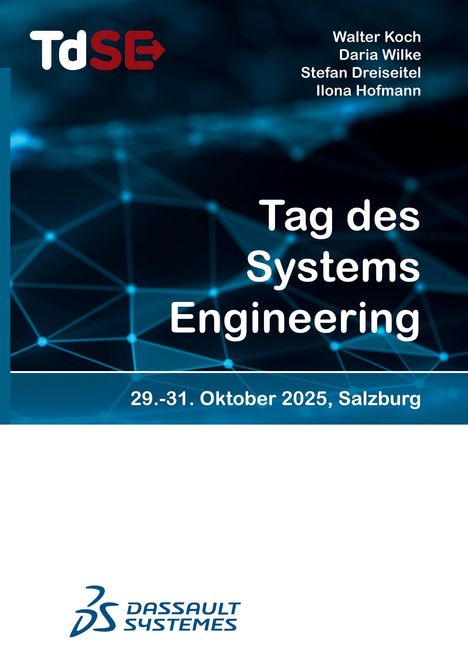 TdSE, Tag des Systems Engineering, 29.-31. Oktober 2025, Salzburg. Mit einem digitalen Netz-Hintergrund und Firmenlogo.