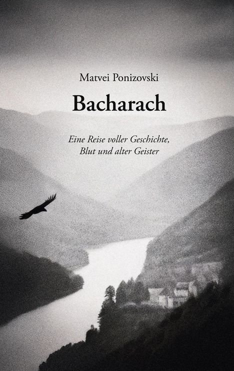 "Matvei Ponizovski, Bacharach. Eine Reise voller Geschichte, Blut und alter Geister." Schattiges Tal, Fluss und ein fliegender Vogel.