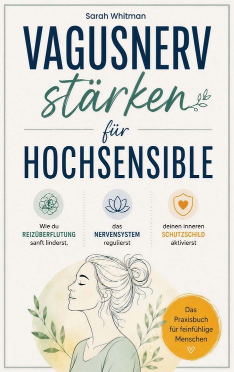 „Vagusnerv stärken für Hochsensible“; Frau mit geschlossenen Augen; Pflanzenornament.
