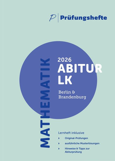 Logo: "P Prüfungshafte". Text: "2026 Abitur LK, Berlin & Brandenburg" auf blauem Kreis, "Mathematik" vertikal.