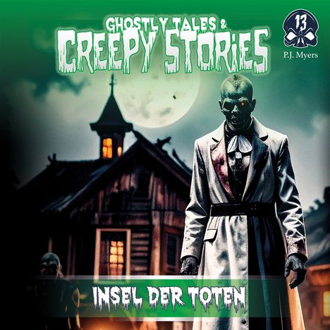 "Ghostly Tales & Creepy Stories" und "Das Ding aus dem Eis" in gruseliger Schrift. Illustration eines tentakelartigen Monsters.
