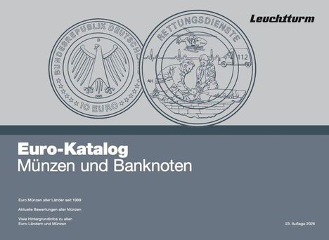 Text: "Euro-Katalog Münzen und Banknoten". Oben sind zwei Münzdesigns abgebildet.
