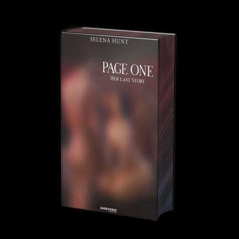 "PAGE ONE: Her Last Story" steht auf dem Cover eines unscharfen Buches, Autor: Selena Hunt. Ganz unten "DARKVERSE".
