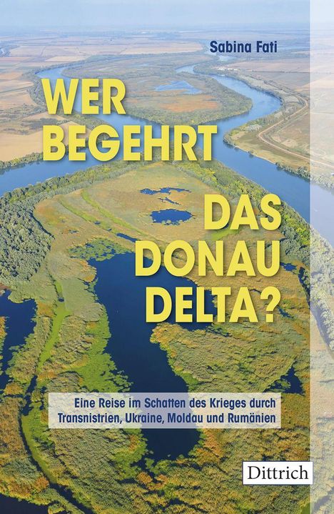 Titel: "WER BEGEHRT DAS DONAU DELTA?" Autor: Sabina Fati. Luftaufnahme einer Flusslandschaft.