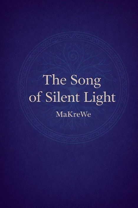 "The Song of Silent Light" und "MaKreWe" stehen in einem dekorativen Design auf blauem Hintergrund.