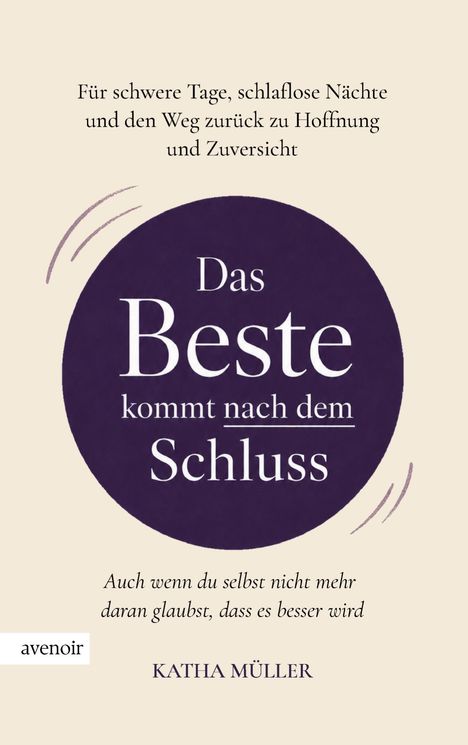 "Das Beste kommt nach dem Schluss" steht im Zentrum. Oben: Für schwere Tage und Nächte, Hoffnung und Zuversicht. Unten: Katha Müller.