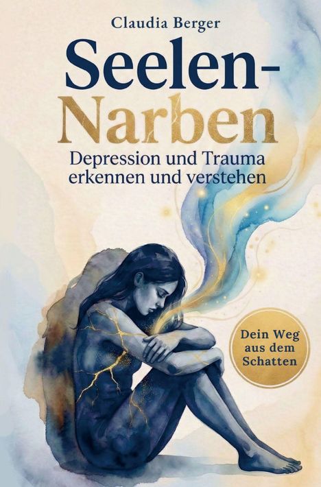 "Seelen-Narben: Depression und Trauma erkennen und verstehen. Dein Weg aus dem Schatten." Illustration: Frau in Gedanken.
