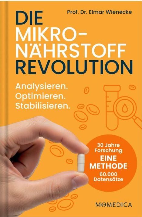 "Die Mikronährstoff Revolution. Analysieren. Optimieren. Stabilisieren. 30 Jahre Forschung. Eine Methode. 60.000 Datensätze." Eine Hand hält eine Kapsel.