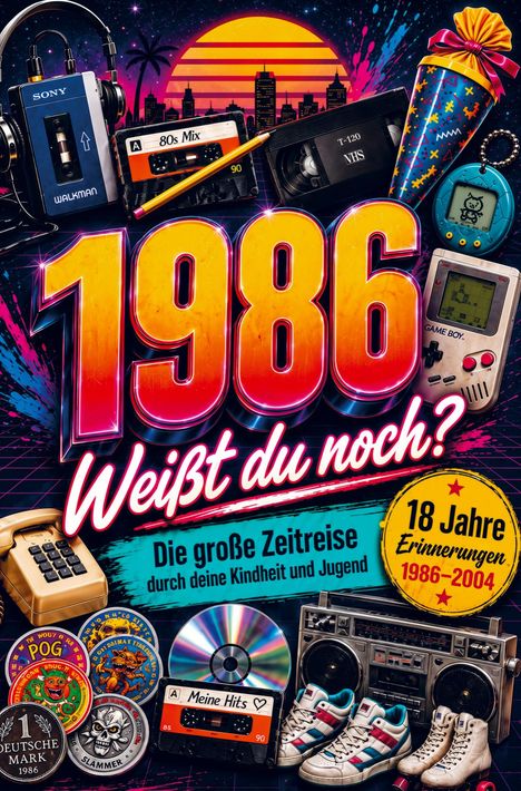"1986, Weißt du noch? Die große Zeitreise durch deine Kindheit und Jugend. 18 Jahre Erinnerungen 1986-2004." Retro-Objekte.