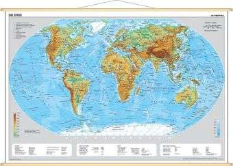 Die Erde, physisch 1 : 60 000 000. Wandkarte Mini-Format, Karten