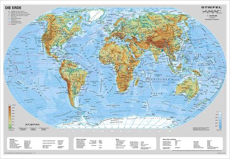 Die Erde, physisch 1 : 40 000 000. Wandkarte Kleinformat ohne Metallstäbe, Karten