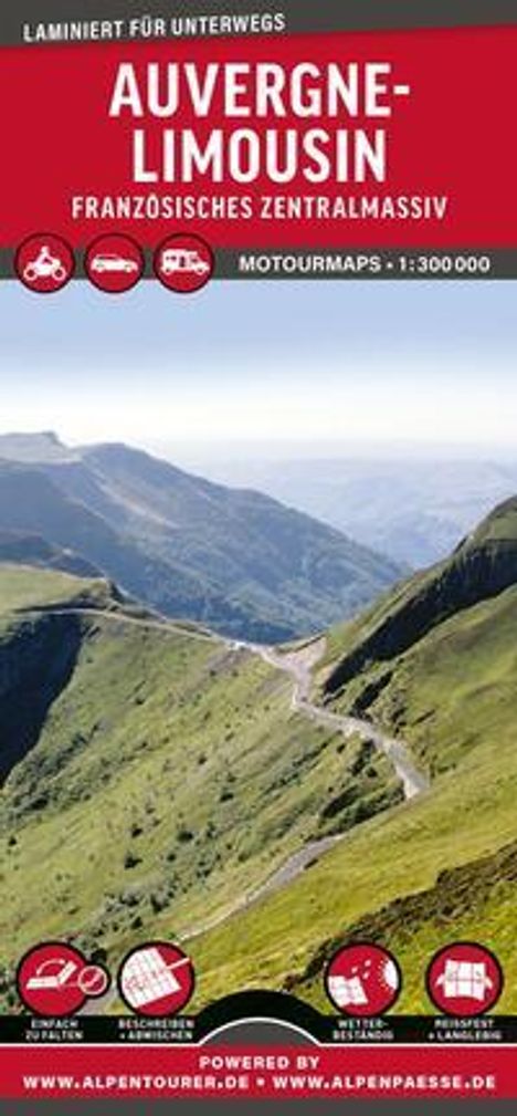 MoTourMaps Auvergne-Limousin Auto- und Motorradkarte 1:300.000, Karten