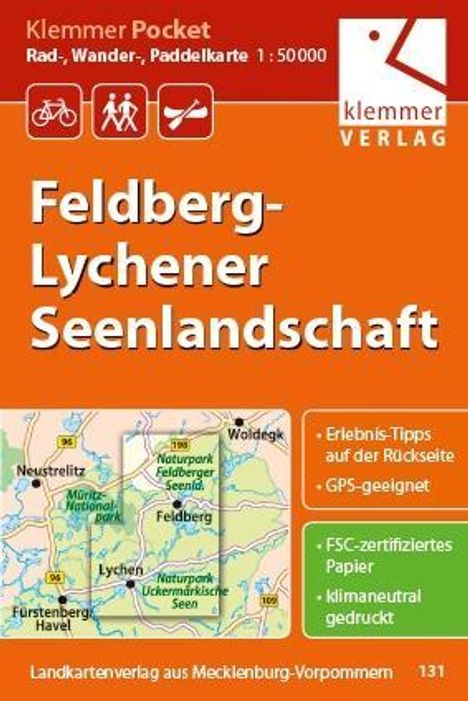 Christian Kuhlmann: Klemmer Pocket Rad-, Wander- und Paddelkarte Feldberg - Lychener Seenlandschaft 1 : 50 000, Karten