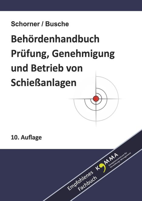 „Behördenhandbuch Genehmigung und Prüfung von Schießanlagen“ steht groß auf weißem Hintergrund mit Zielscheiben-Illustration.