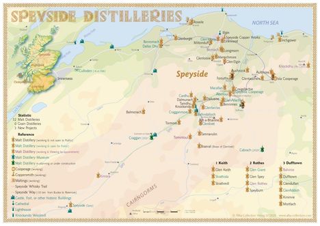 Rüdiger Jörg Hirst: Whisky Distilleries Speyside - Tasting Map, Karten