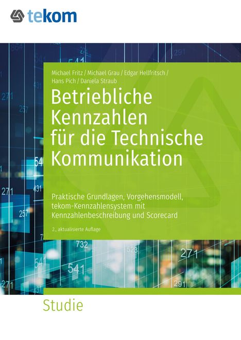 Betriebliche Kennzahlen für die Technische Kommunikation. Studie. Zahlen auf blaugrünem Hintergrund, tekon-Logo oben.