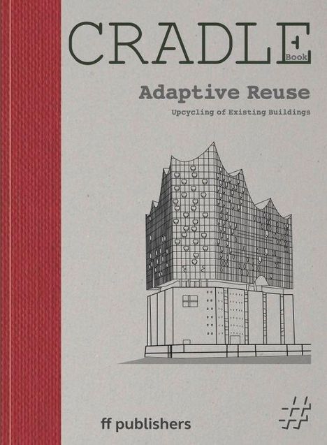 Text: CRADLE, Adaptive Reuse, Upcycling of Existing Buildings, ff publishers. 
Zeichnung eines modernen Gebäudes.