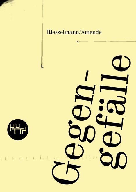 Text: "Riesselmann/Amende" oben, "Gegen- gefälle" schräg. Links ein rundes Logo mit stilisierten Buchstaben. Hintergrund beige.