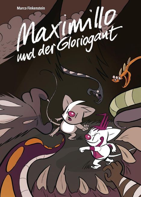Ein Comicbuch-Cover mit dem Titel "Maximillo und der Gloriogant". Zwei kleine, fröhliche Fantasy-Kreaturen.